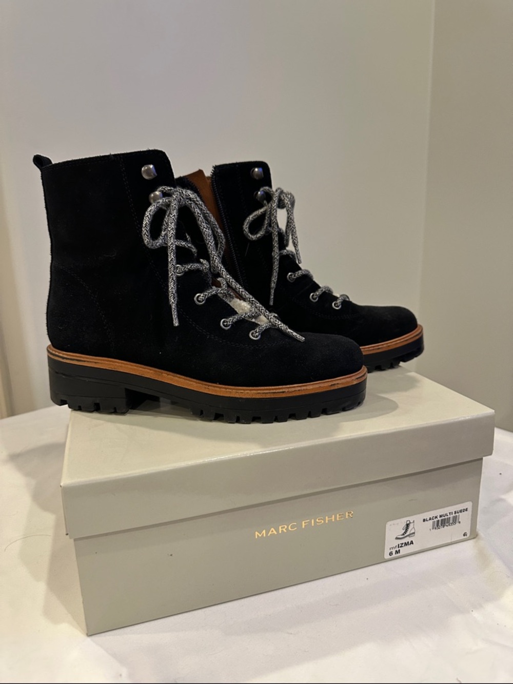 Marc Fisher Black Suede Lace-Up Combat Boots
